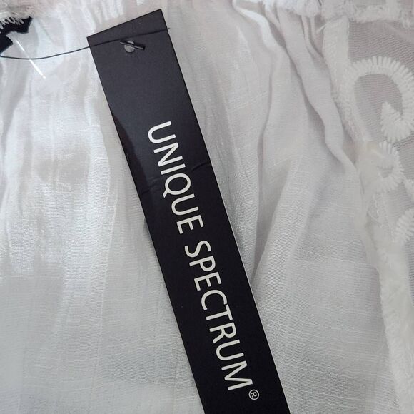Unique Spectrum White Sheer Blouse with Lace Sleeves NWT Size 1X White Top - Picture 8 of 10